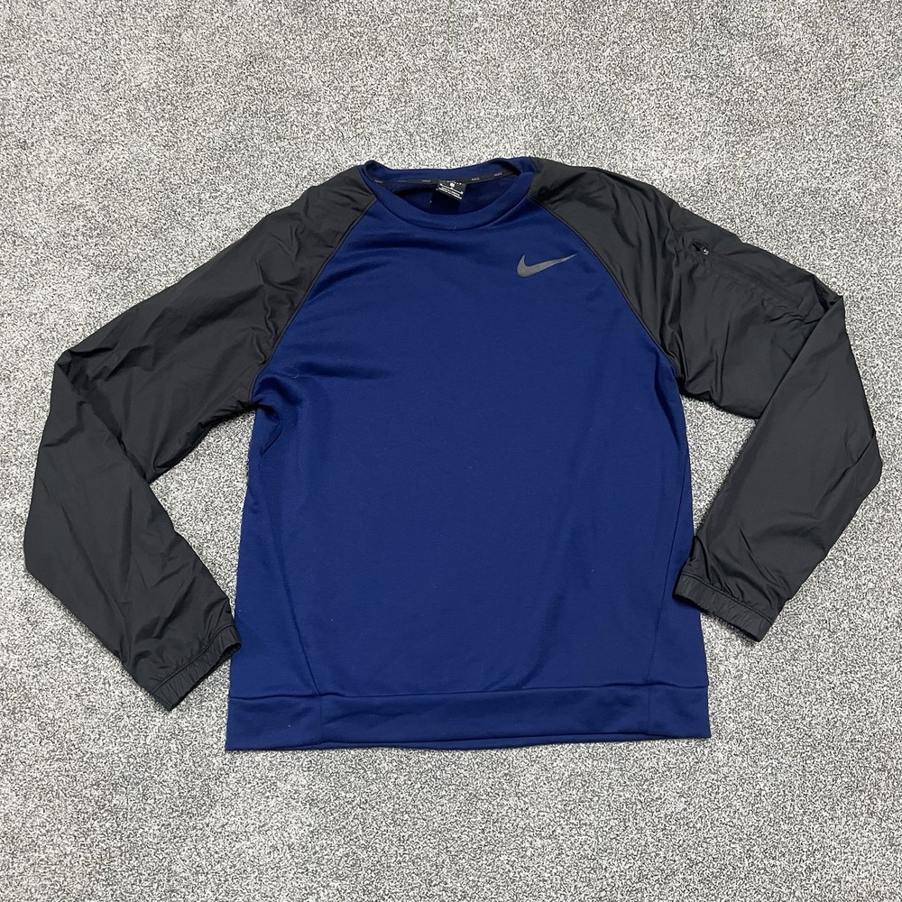 Nike Dri Fit Pullover Crewneck Mens Medium Blue Black Training Sweatshirt